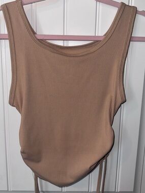 SHEIN Ribbed Scoop Drawstring Tank Top - Tan